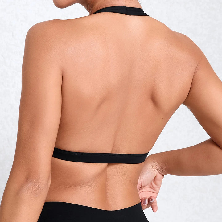 Sexy V-neck Sport Bra Women Underwear Sportswear Halter Backless Top for Fitness Yoga Wear Female Gym Active Bra with Cups White
