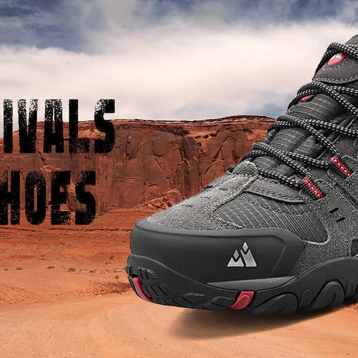HIKEUP Men's Hiking Shoes Suede Leather Outdoor Shoes Wear-resistant Men Trekking Walking Hunting Tactical Sneakers