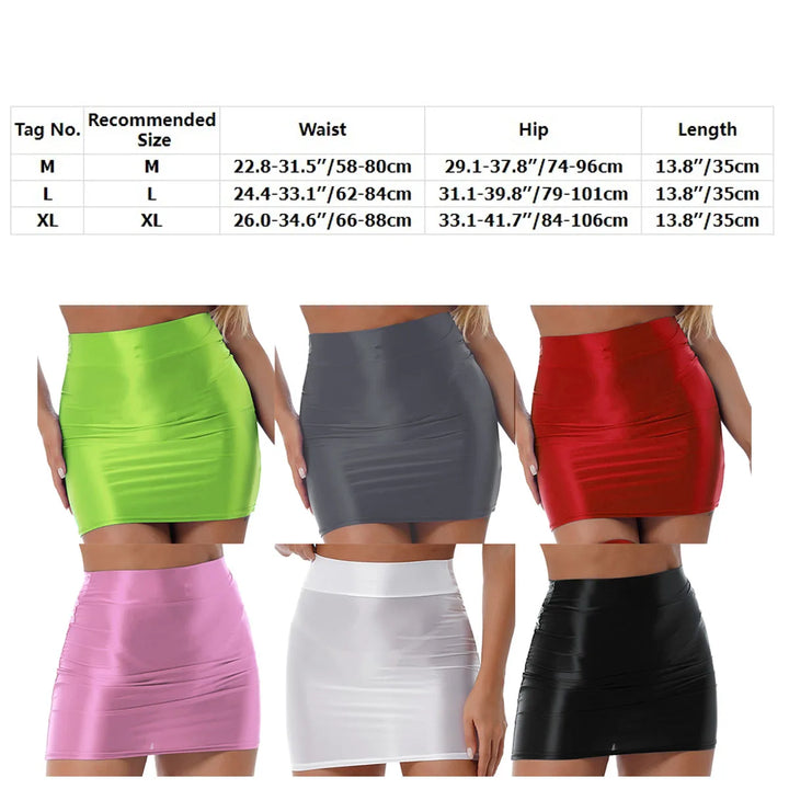 Womens Glossy Nightclub Outfit Shiny High Waist Mini Skirt with Stockings Set Rave Party Cheer Booty Workout Pole Dance Clubwear