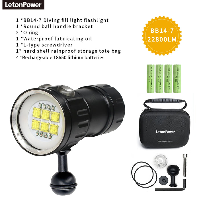 Professional Underwater Photography Light Highlight 20000Lumens Diving Flashlight Underwater 100M Waterproof Video Fill Light