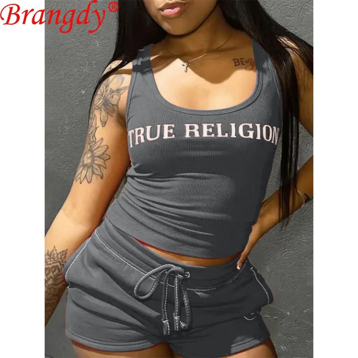 1sets 2 Piece Sets for Women Summer Outfits Printed Bright Thread Vest Shorts Suit Short Sets sexy tracksuits sports suit B13586