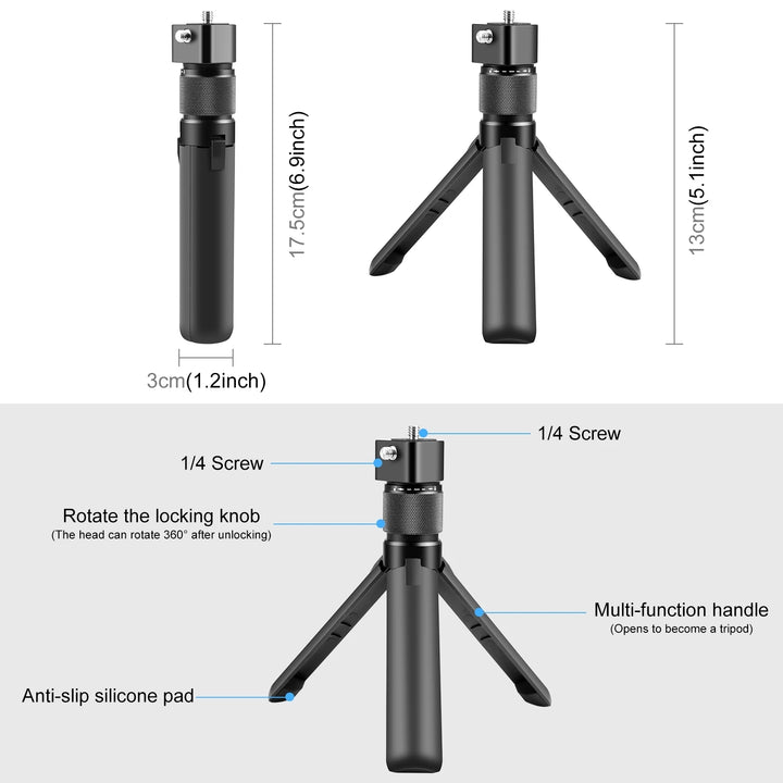 PULUZ Rotary Handle Desktop Tripod Stand for Insta360 X3 / X4 / DJI / Gopro Camera Accessories with 1/4 Screw Tripod Stand