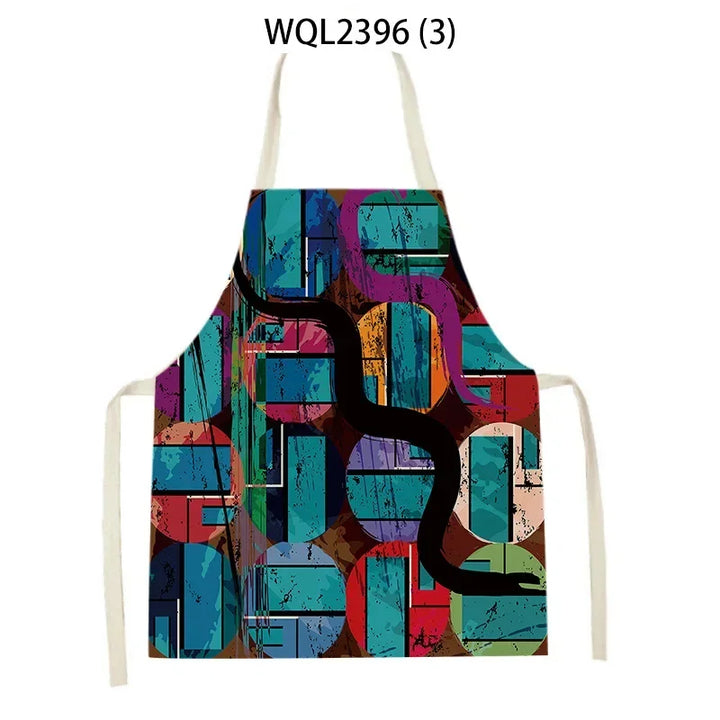 1 Piece Abstract Patchwork Home Kitchen Sleeveless Cleaning Halter Neck Apron Holiday Dinner Baking Cooking Accessories Bib