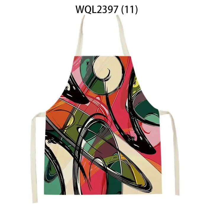 1 Piece Abstract Patchwork Home Kitchen Sleeveless Cleaning Halter Neck Apron Holiday Dinner Baking Cooking Accessories Bib