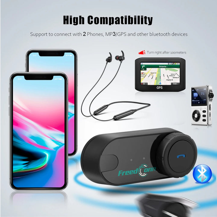 Freedconn T Com VB Motorcycle Helmet Headset Bluetooth Stereo Intercom Call Wireless Communication Interphone FM Music Sharing