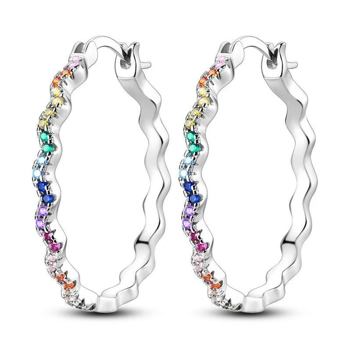 925 Sterling Silver Earring Round Shape Hoop Earrings Color Zircon Geometry Simple Jewelry Women Girl Evening Party Gifts