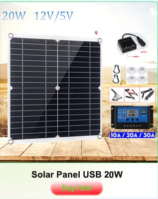 30W Solar Panel With USB Waterproof Outdoor Hiking And Camping Portable Battery Mobile Phone Charging Bank Charging Panel