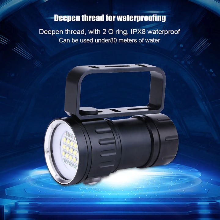 Camp Flashlight Underwater Flashlight Waterproof Lamp IPX8 18000lm 500M Flashlight Waterproof Lamp Light Underwater Outdoor Camp