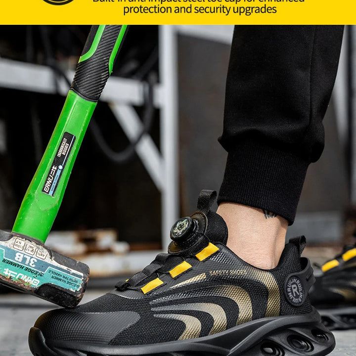 Men's Safety Shoes Steel Toe Anti-Puncture Work Shoes Man And Safety Sneaker Rotating Button Lighweight Men's Work Shoes