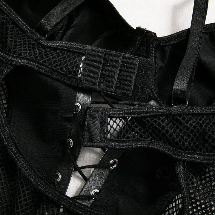 Koltailace  Latex Bodysuit Sexy Lace Up Hollow Tops Black Patchwork Fetish PU Body Sissy Leather Crotchless Tight