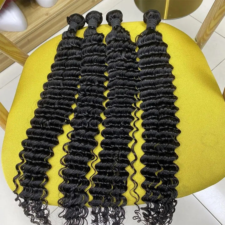 Deep Wave 4 Bundles Human Hair 18 20 22 24 Inch 10A Brazilian Virgin Curly Human Hair Bundles Double Weft Deep Wave