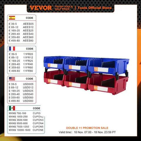 VEVOR 6/12/24pcs Garage Storage Bin Hanging Stackable Wall Mounted Organizer Bin Stacking Containers for Closet Kitchen Office