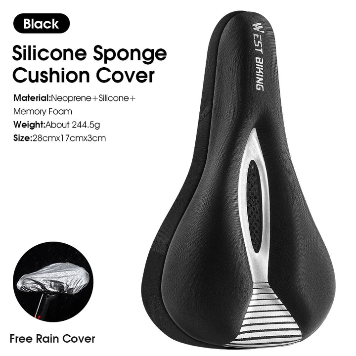 WEST BIKING Comfortable Bicycle Saddle Cover Breathable Rebound Silicone Foam Bike Seat Cover With Rain Cover Bike Accessories