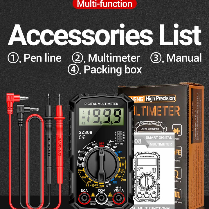 ANENG SZ308 Digital Multimeter Voltage Resistance Meter AC/DC Current Meter Electrician LCD Backlight Ohm Square Wave Test