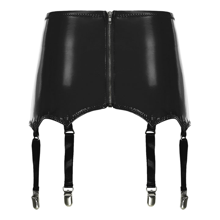Womens Garters Suspender Belt Skirts Ladies Wet Look Patent Leather Garters with Metal Clips Clubwear Costume Underwear