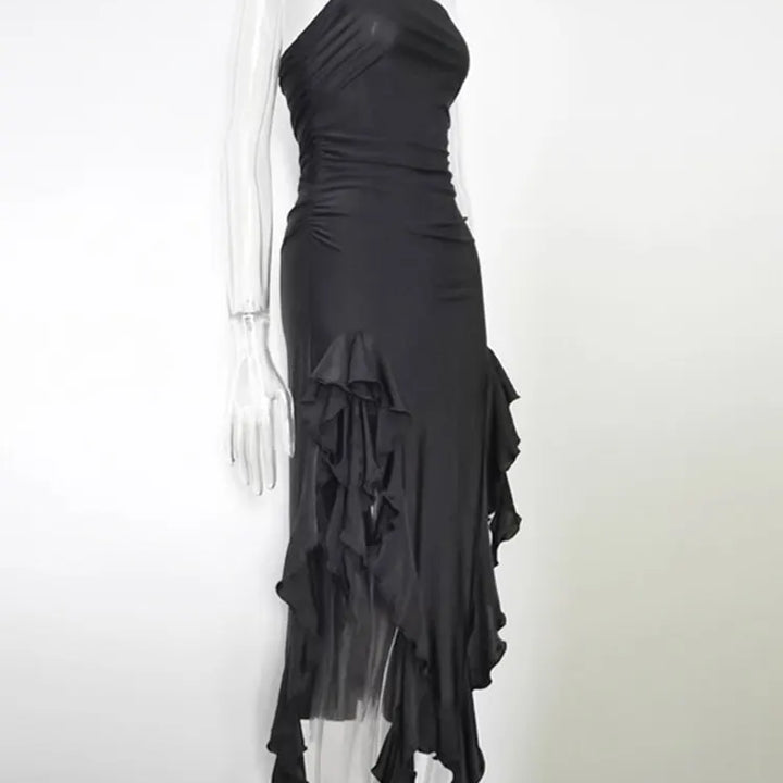 Elegant Ruffles Maxi Dress Summer Sexy Straps Sleeveless Ruched Evening Party Dresses for Women Backless Club Outfits