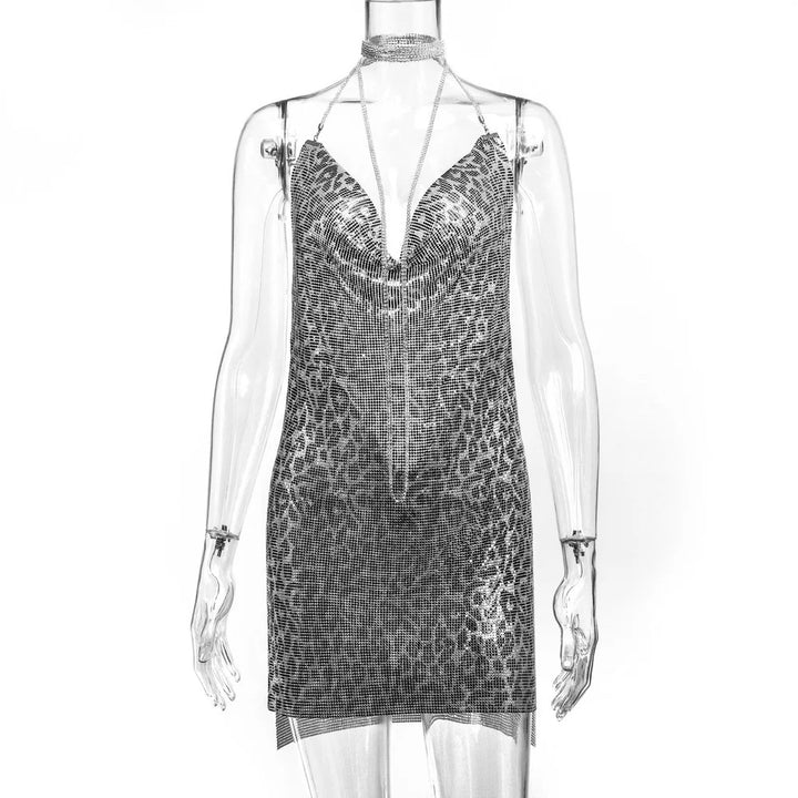 Sexy see through Chain Sequin summer dress women backless mini birthday party dress night club outfits evening dresses vestidos