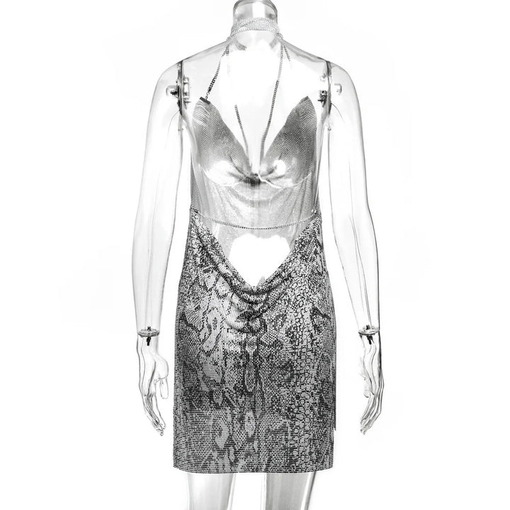 Sexy see through Chain Sequin summer dress women backless mini birthday party dress night club outfits evening dresses vestidos