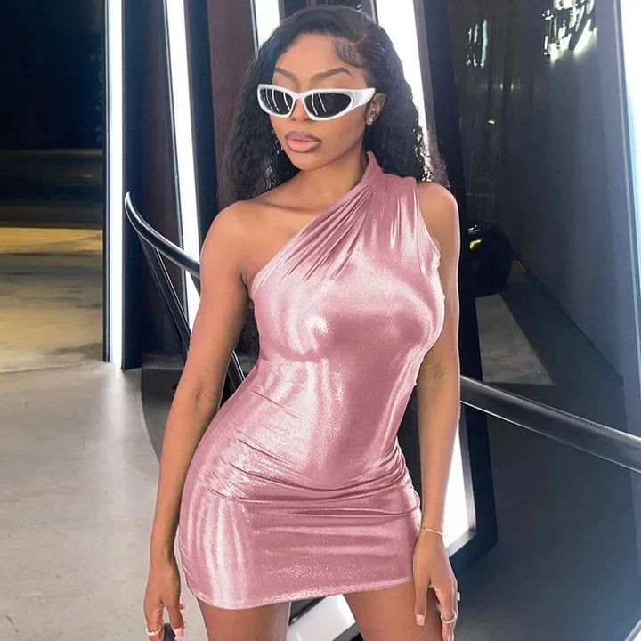 EVNISI Women One Shoulder Sexy Bodycon Dress Irregular Skinny Mini Dress Party Nightclub Buttocks Short Vestido Women Summer