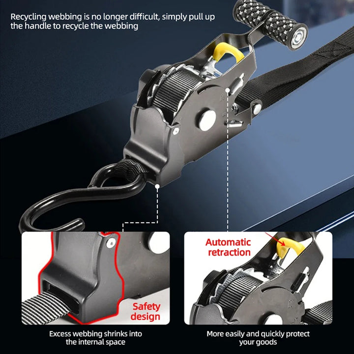 Auto Straps For Cargo Tape Retractable Belts For Motorcycles Ratchet Strap For Load Luggage Strap Ratchet Tensioner Belt For Car