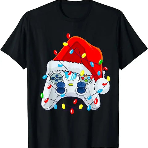 VIdeo Game Controller Christmas Santa Hat Gamer Boys T-Shirt Creative Men Funny Geek Tops Print Tee Male TShirt Men Clothing