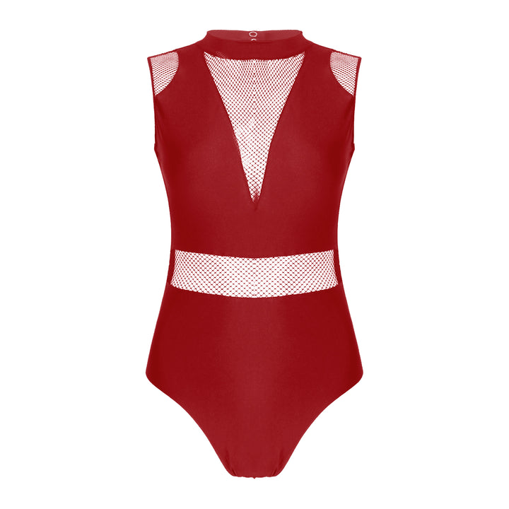 Ballet Dance Leotard Womens Adult Mesh Splice Gymnastics Bodysuit Dancewear One-Piece Backless Training Costume