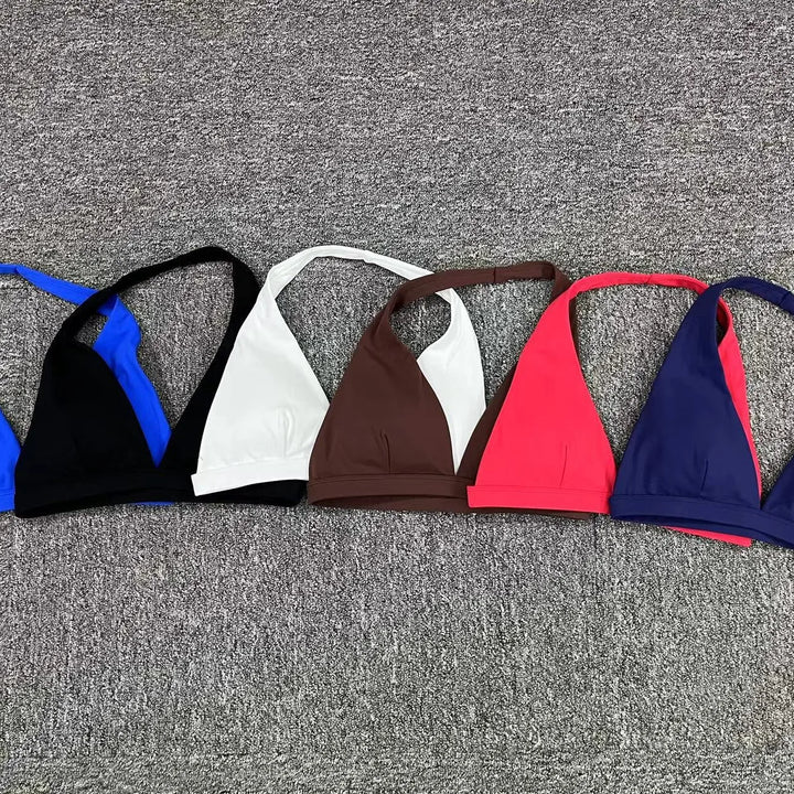 Sexy V-neck Sport Bra Women Underwear Sportswear Halter Backless Top for Fitness Yoga Wear Female Gym Active Bra with Cups White