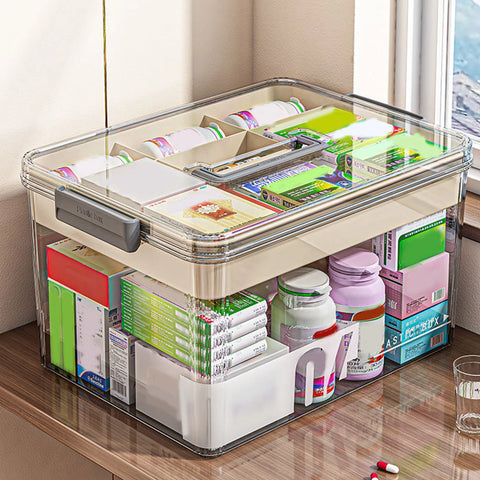 Large Capacity Medicine Storage Box with Easy-Grip Handle Multi-Layer Plastic Pill Organizer Multi-functional Medicine Cabinet