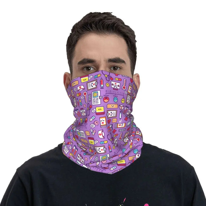 Custom Nursing Pattern Nurse Bandana Neck Gaiter for Ski Cycling Women Men Wrap Scarf Health Care Headband Warmer