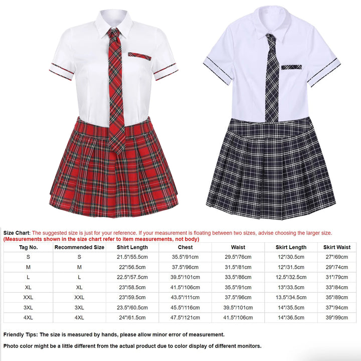 Women School Girls Uniform Set Cosplay Costume Tie Top Shirt with Plaid Skirt Cheerleader Uniform Cheerleading Costume