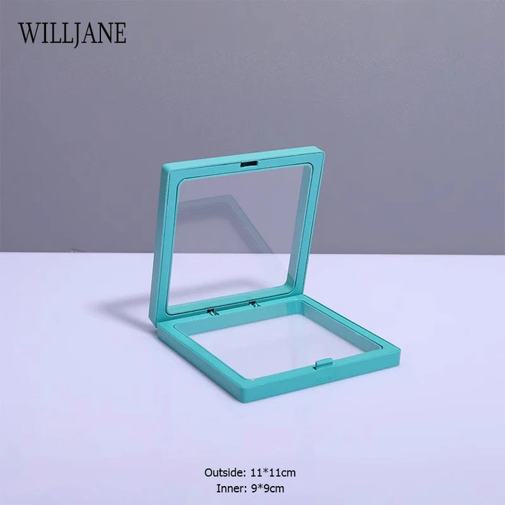 Transparent PE Film Jewelry Storage Box Color 3D Floating Display Frame Coin Dustproof Exhibition Ring Earrings Organizer Case