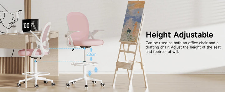 naspaluro Drafting Chair Tall Office Chair Ergonomic Desk Chair Swivel Painting Chair Adjustable Footrest Ring for Office Home