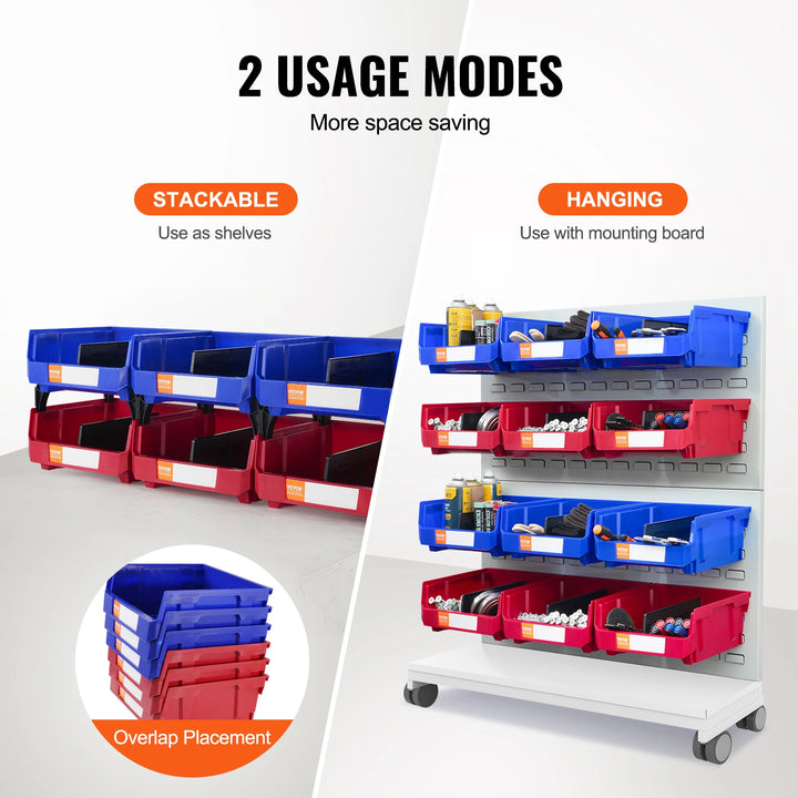 VEVOR 6/12/24pcs Garage Storage Bin Hanging Stackable Wall Mounted Organizer Bin Stacking Containers for Closet Kitchen Office