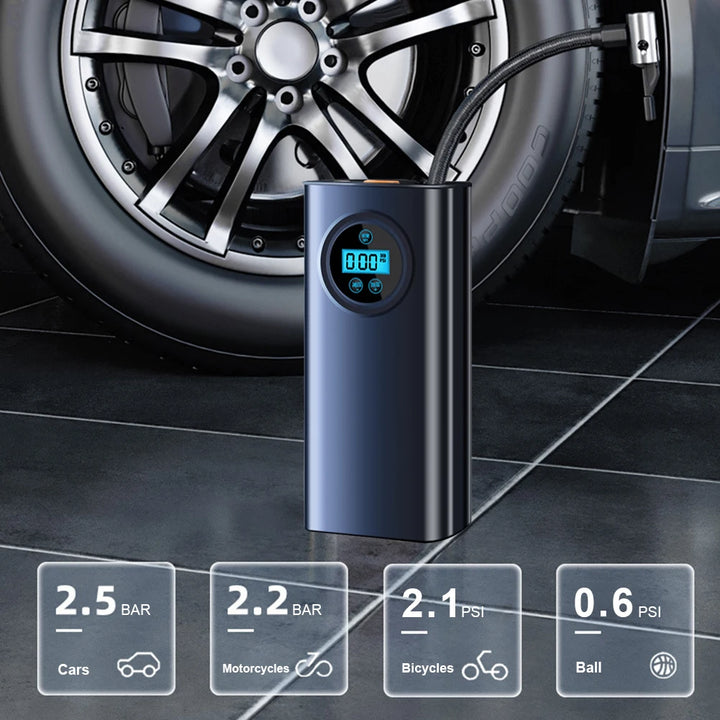 Electric Air Compressor Rechargeable High Precision Car Tyre Inflator LCD Display Portable Air Pump for 12V Motorcycle Bike Ball