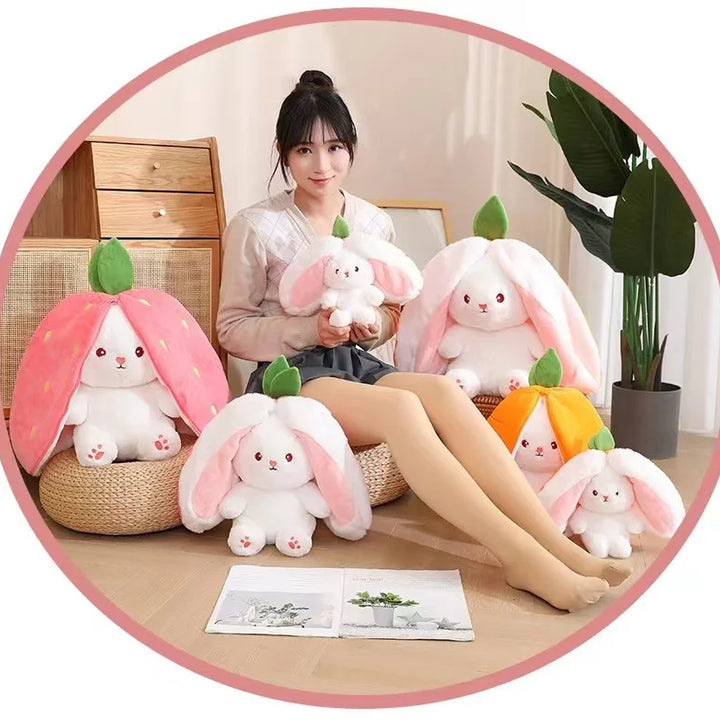 New transformation fruit rabbit plush toys for children with sleep pillow birthday gift female strawberry carrot rabbit dolls