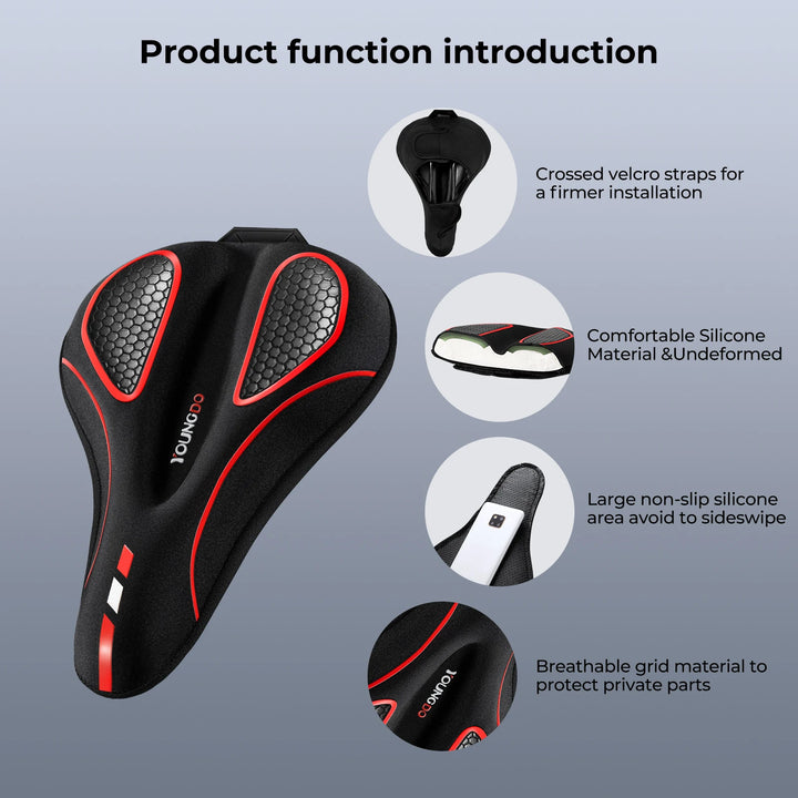 YOUNGDO Bike Seat Cushion Cover Comfortable Breathable Cycling Gel Pad Bicycle Saddle Cushion for MTB Mountain Road Bike Outdoor