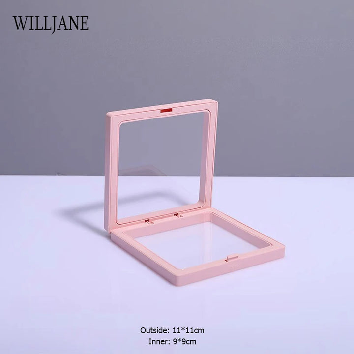 Transparent PE Film Jewelry Storage Box Color 3D Floating Display Frame Coin Dustproof Exhibition Ring Earrings Organizer Case