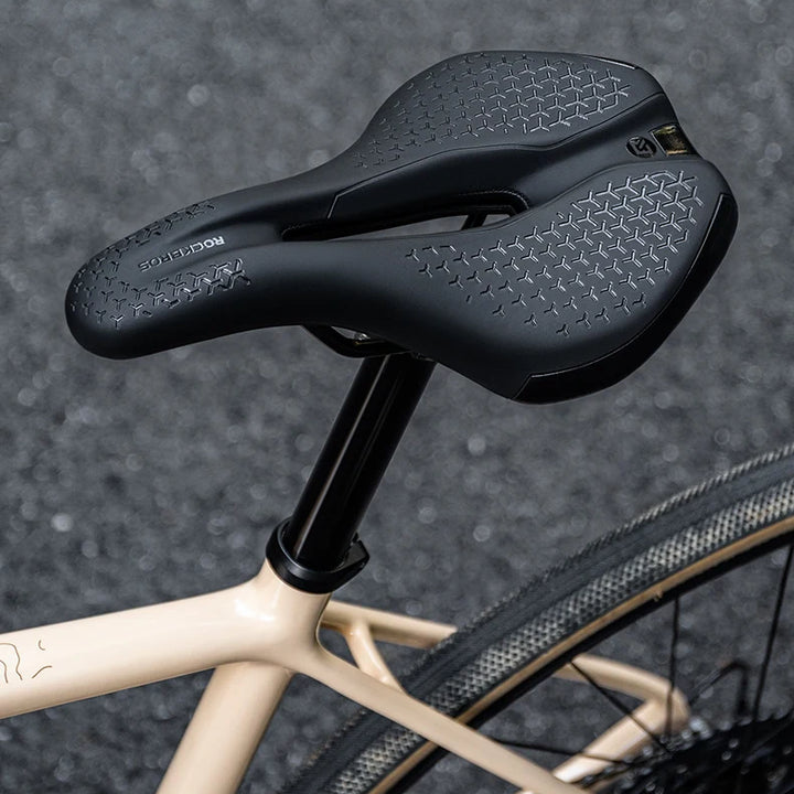 ROCKBROS Bicycle Saddle Hollow Breathable Shockproof Cycling Seat PU Non-Slip Leather Cushion Lightweight MTB Road Bike Saddle