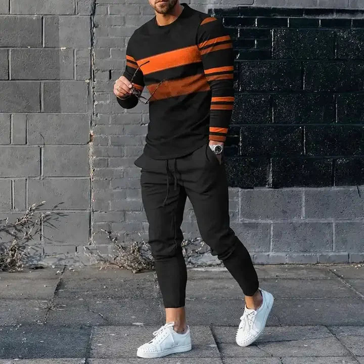 Men's Long Sleeve T-shirts and Pants Two Piece Colour Geometry Fashion 3D Printed Men's Sets Casual Suit nike tech fleece