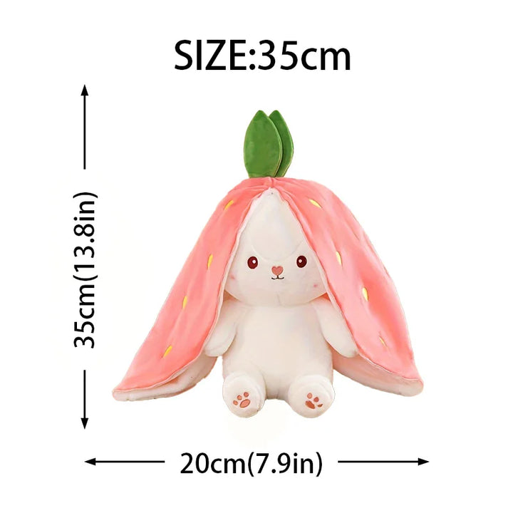 Bunny Stuffed Animal,Reversible Carrot Strawberry Bunny Plush Doll With Zipper Cute Soft Rabbit Toys Pillow Decoration
