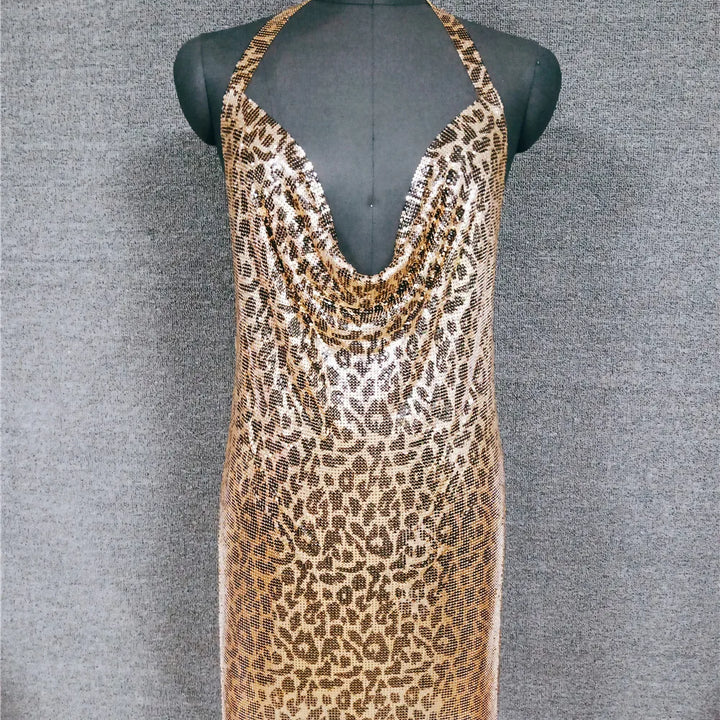 Glitter Metal Sequins Mini Dress Women Sexy Deep V Neck Backless Side Split Dress Rave Festival Nightclub Party Evening Dresses