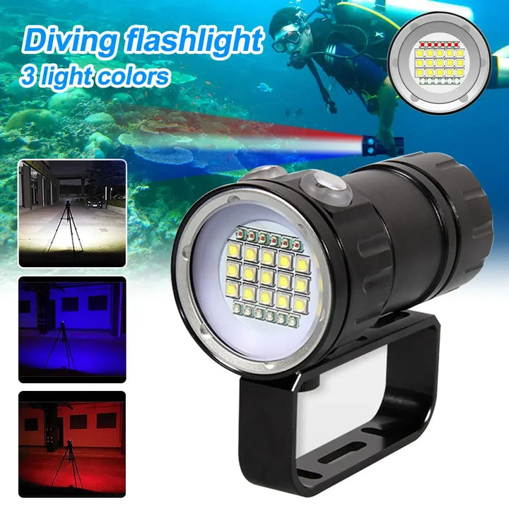 10000Lumens 27 LED Diving Flashlight Professional Underwater Photography Light Highlight Lamp 100M Waterproof Video Camera Torch