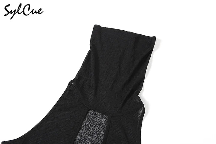 nibber 2024 Summer High Street Travel Cool Confident Black Mysterious Sexy Open Avant-garde Sexy Hot Cool Women's Hooded Dress