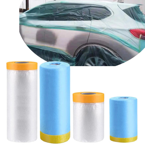 3 Sizes Pre-Taped Masking Film for Auto Painting Covering Tape and Drape Cloth PE Pre-Adhesived Dust Paint Protective Drop Film
