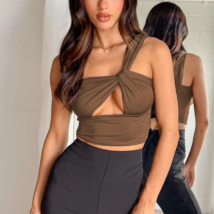 Women's Spicy Girl Sexy One Shoulder Tight Hollow Open Back Short Top Bar Nightclub 2024 New Edition