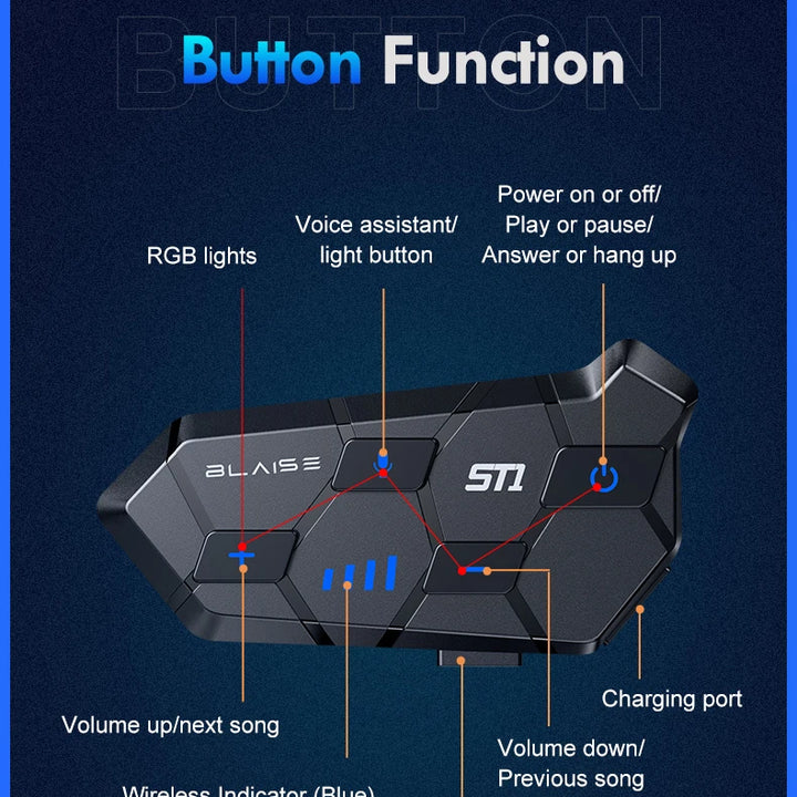 Y10 Motorcycle Helmet Bluetooth Headset 2000Mah Super Long Standby Wireless Hands-free Waterproof Motorbike Earphone