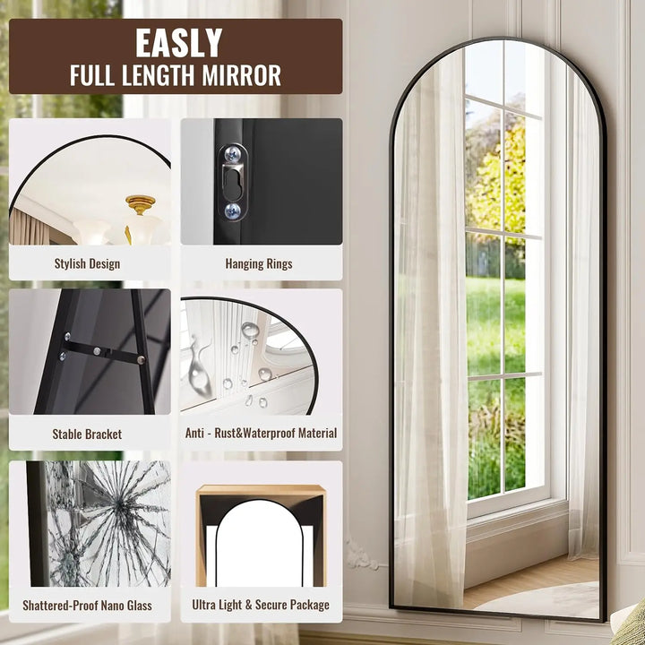 Modern Arched Full-Length Mirror, 64"x21" Arched Floor Mirror with Stand, Wall-Mounted Mirror for Bathroom, Dressing Room
