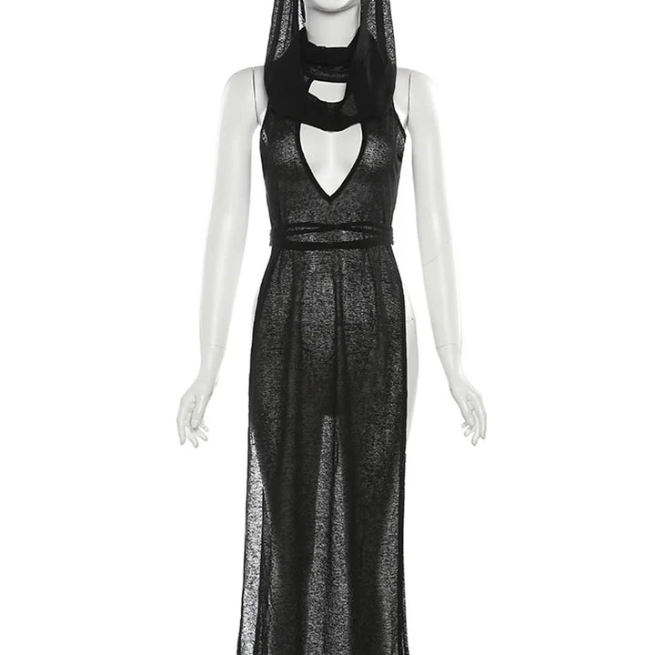 nibber 2024 Summer High Street Travel Cool Confident Black Mysterious Sexy Open Avant-garde Sexy Hot Cool Women's Hooded Dress