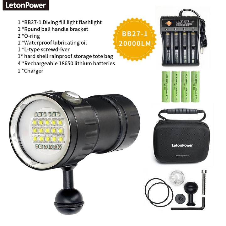 Professional Underwater Photography Light Highlight 20000Lumens Diving Flashlight Underwater 100M Waterproof Video Fill Light