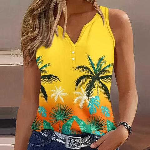 2024 Women's New Fashion Printed Casual Tank Top Gradient Color Printed Sleeveless Casual Camisole Tank Top T-Shirt for Women
